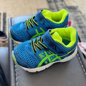 Infant ASICS Neon Blue and Lime Sneakers